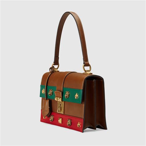 gucci cat lock leather top handle 421997 brown satchel|Gucci designer top handles.